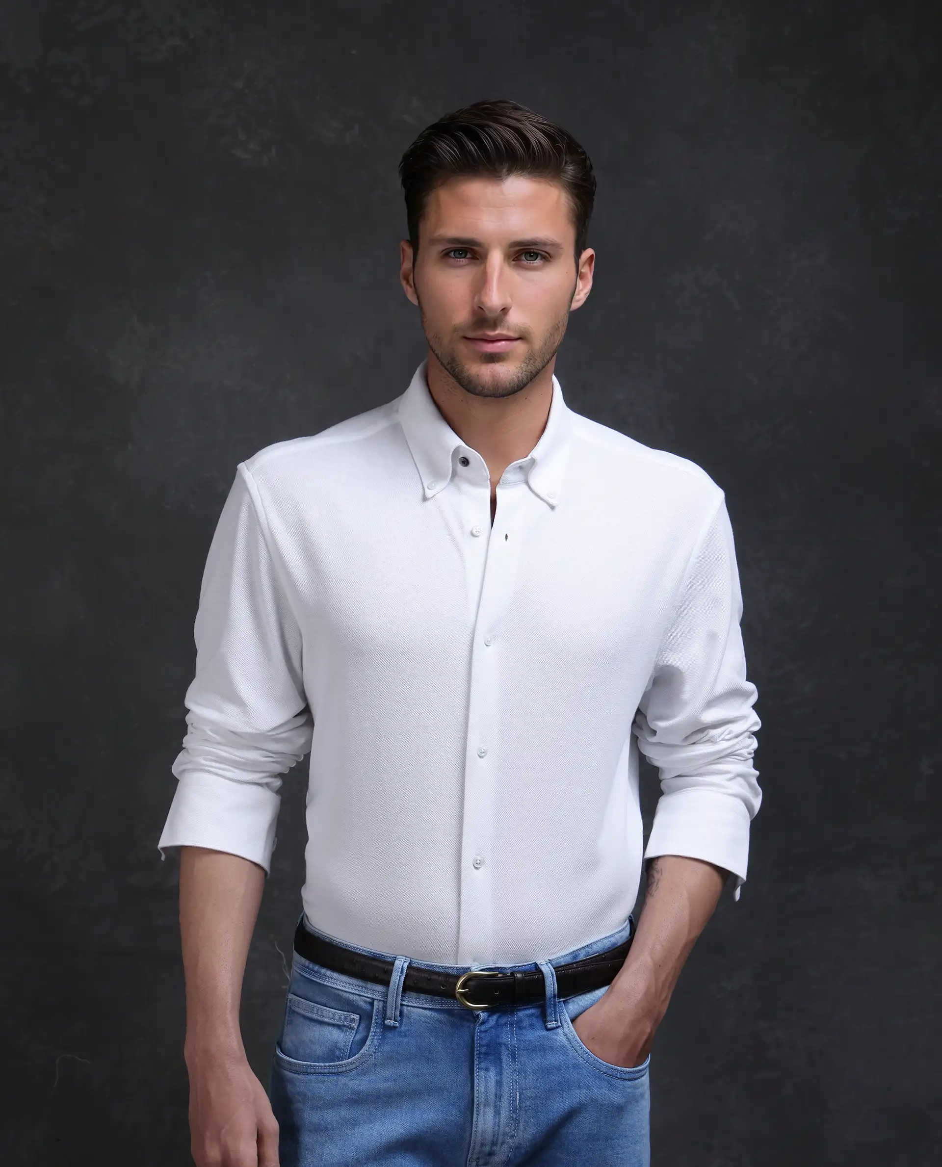 Rare Rabbit Men's Vane-25 White Cotton Plain Regular Fit Full Sleeve Collared Shirt