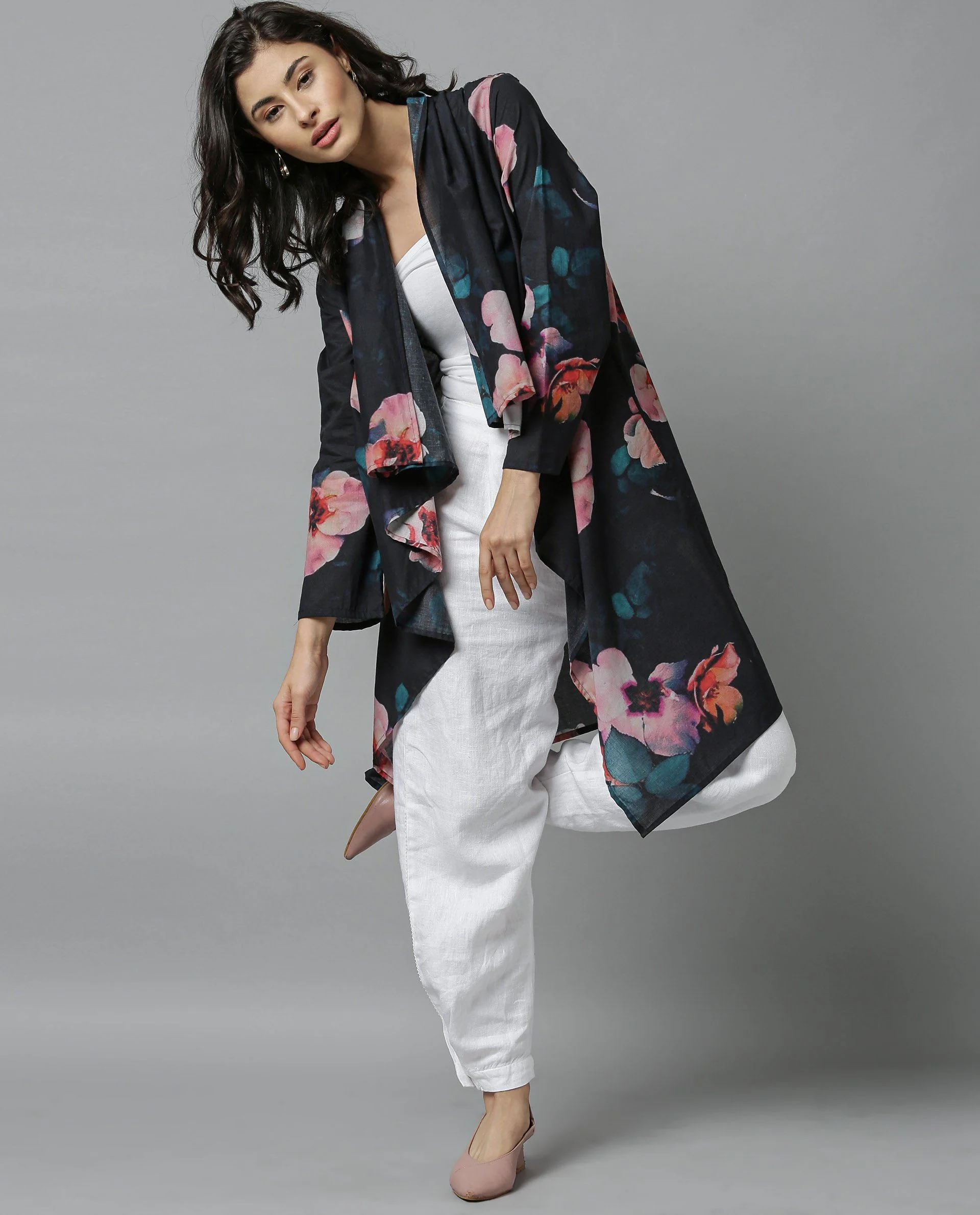 Rareism Women Vini Black Overlayer Full Sleeves Printed