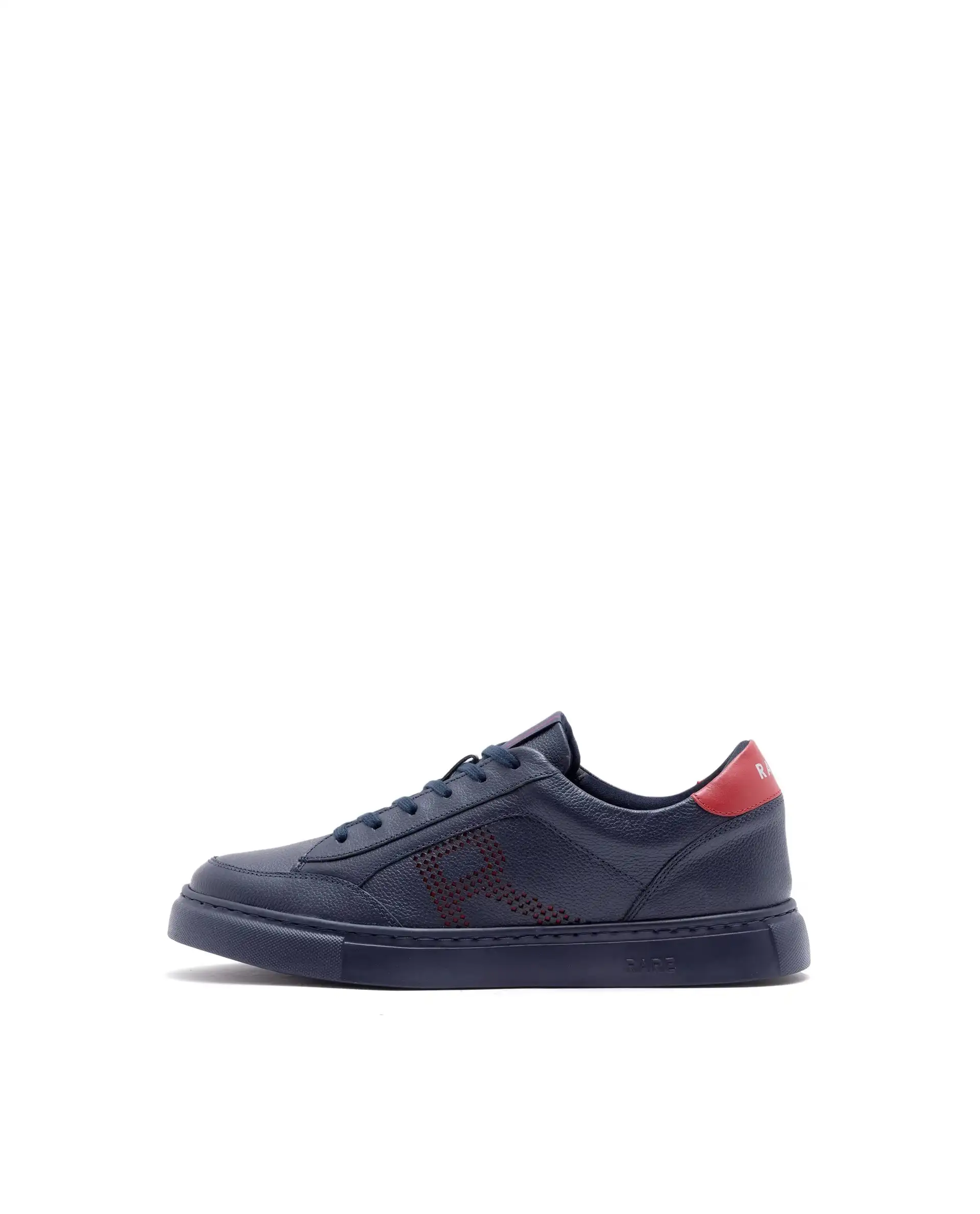 Rare Rabbit Men Vortex Navy Low-Top Genuine Leather Lazer Lace-Up Sneaker Shoes
