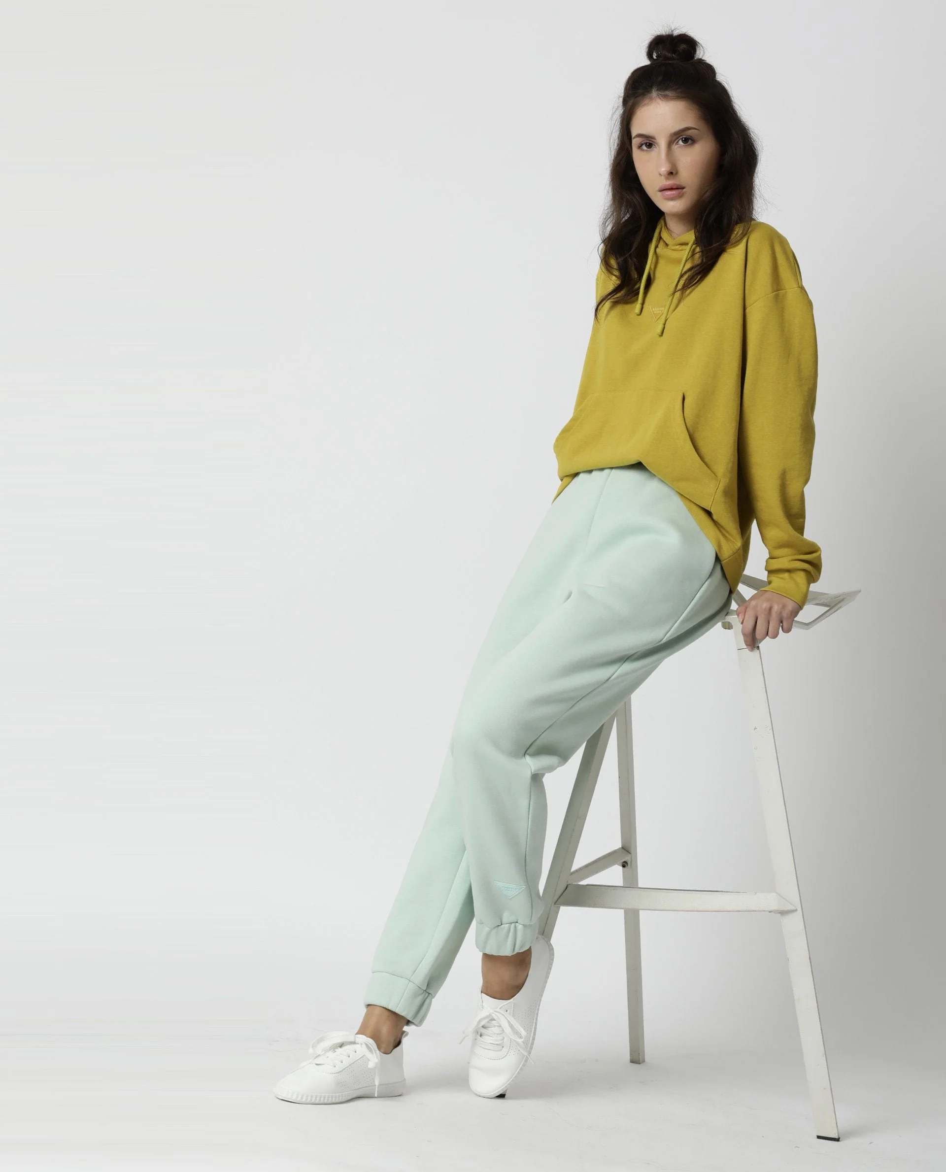 Rareism Women's Wally Yellow Cotton Blend Hooded Plain Relaxed Fit Sweatshirt - Image 11