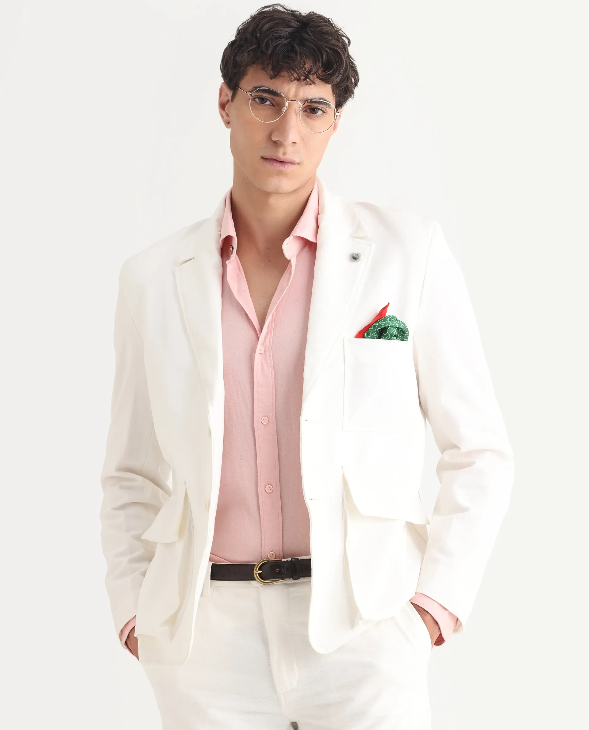 Rare Rabbit Men's Zalfo Off White Polyester Plain Regular Fit Full Sleeve Lapel Neck Jacket