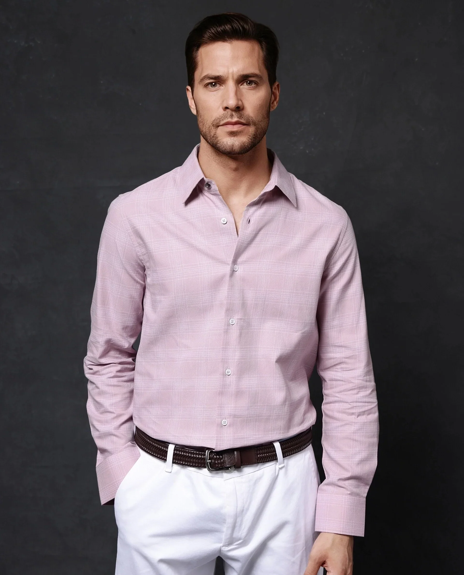 Rare Rabbit Men's Zana Pink Cotton Checked Print Regular Fit Full Sleeve Collared Shirt