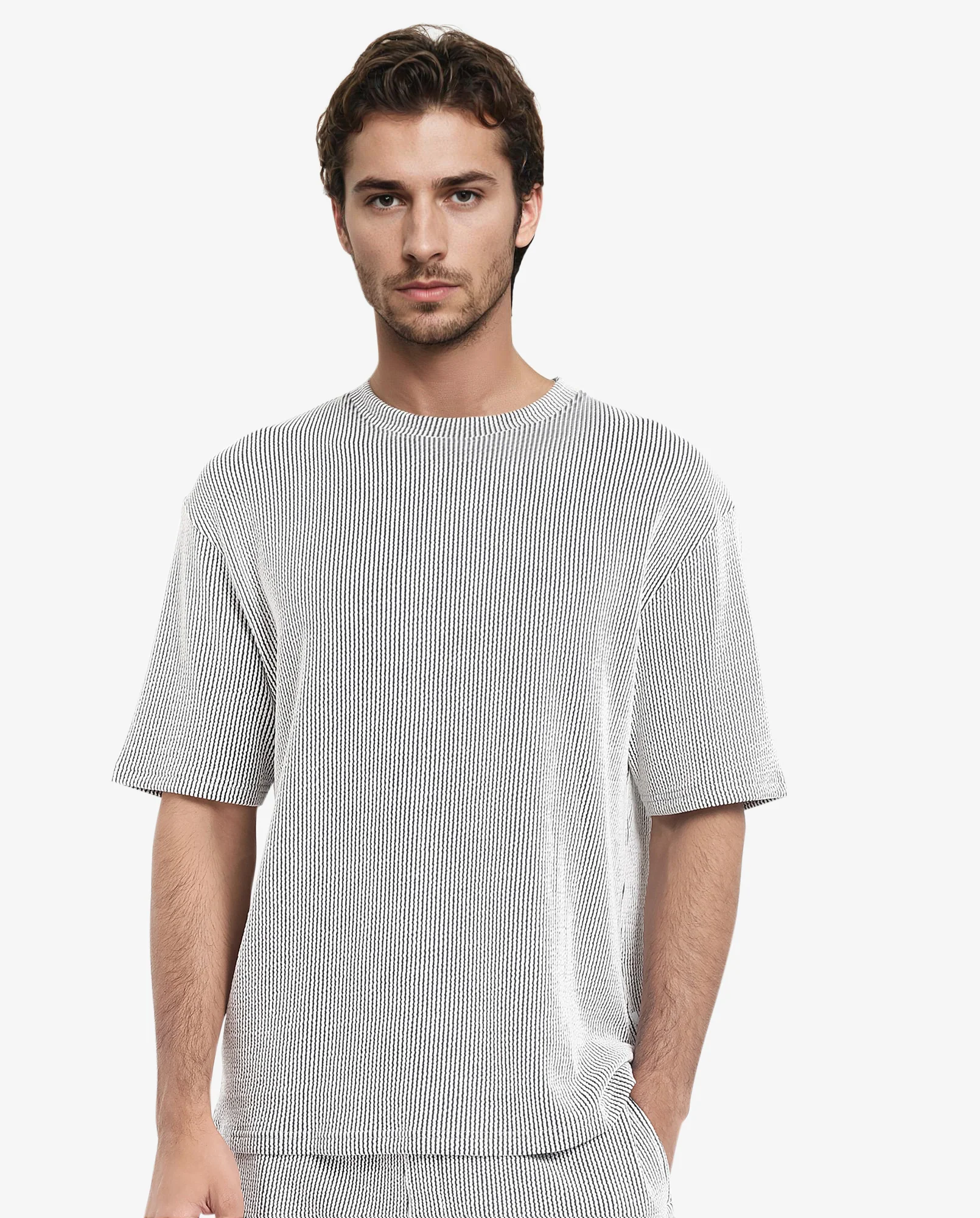 Rare Rabbit Men's Zavet-T Black Cotton Blend Striped Print Oversized Fit Half Sleeve Crew Neck T-Shirt