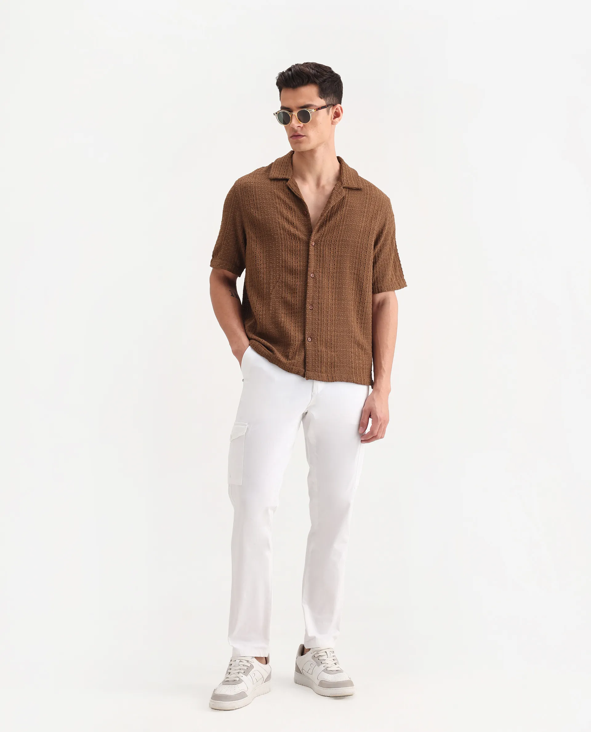 Rare Rabbit Men's Zipe White Cotton Plain Regular Fit Trouser