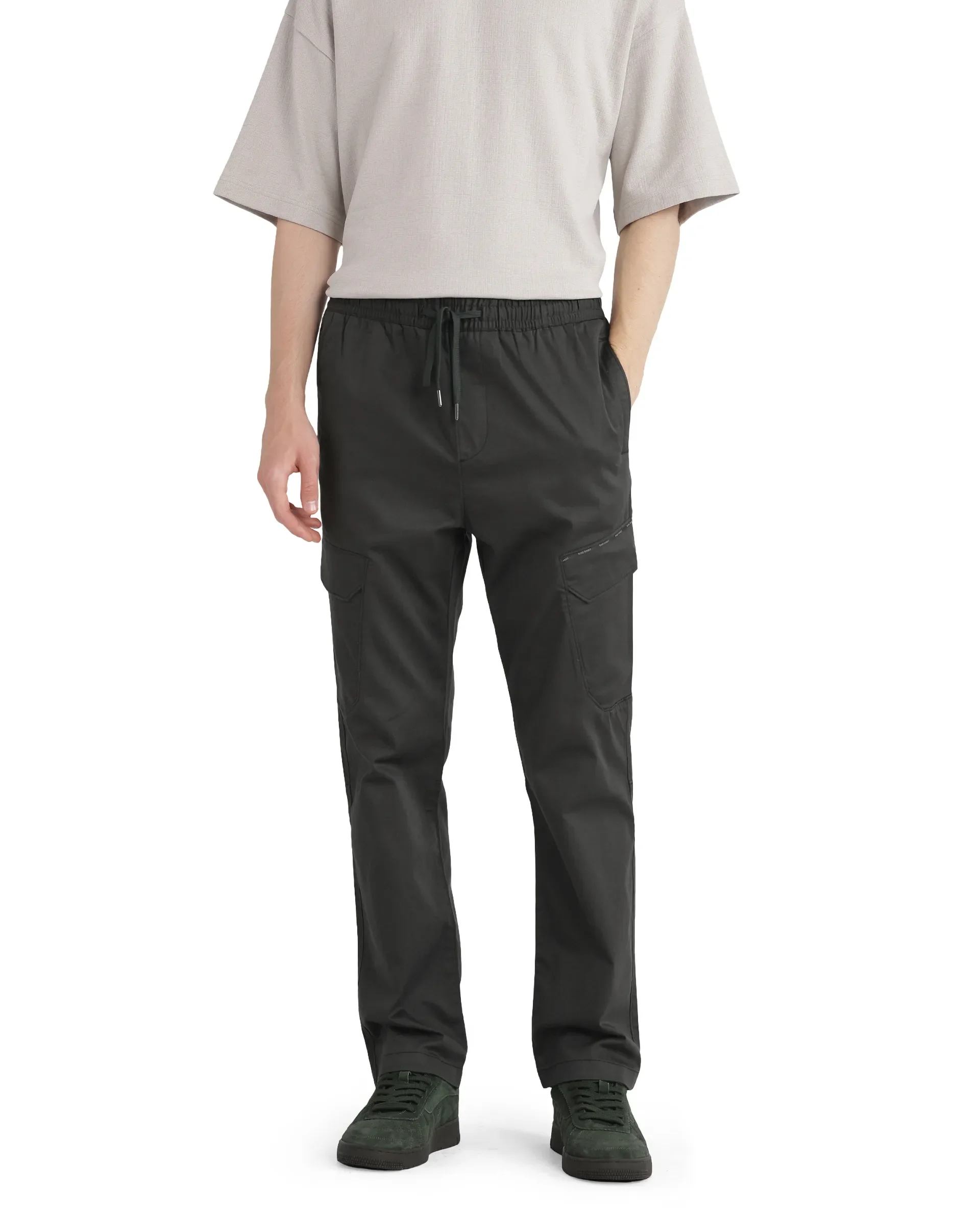 Rare Rabbit Men's Zudi Dark Grey Cotton Plain Regular Fit Trouser